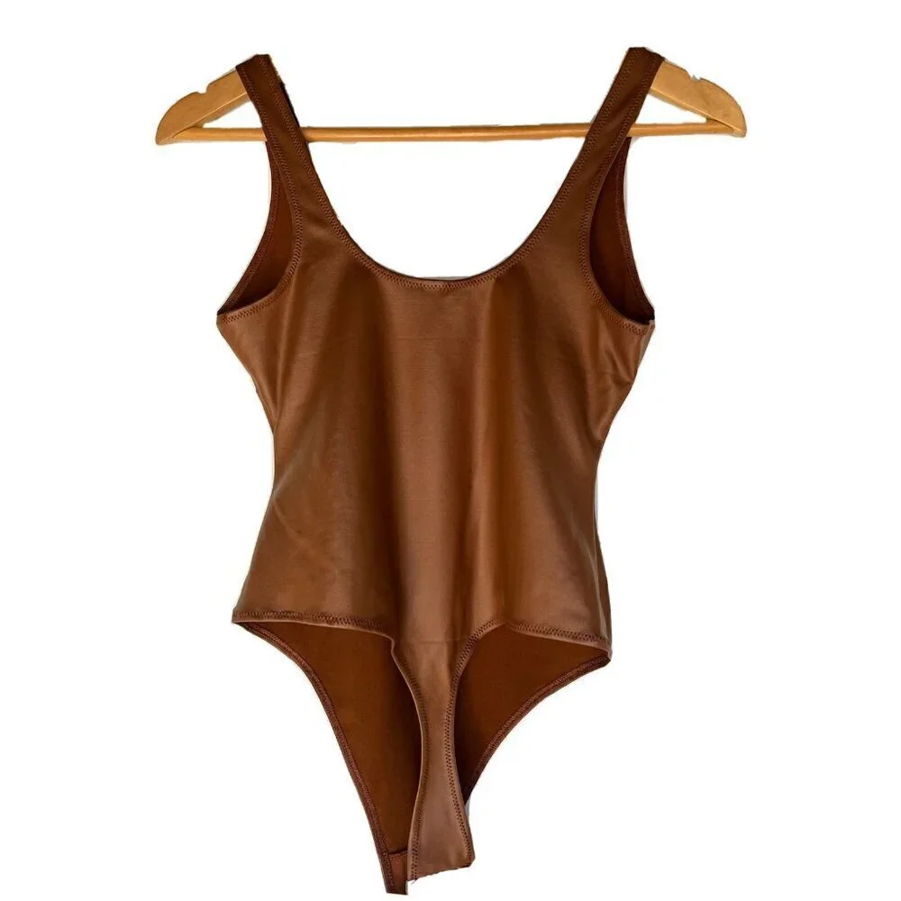 Skims Kim Kardashian Wet Jersey Tank Thong Bodysuit Copper Size S